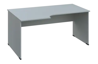 CRL 28 - 166 stůl kancelářský, rohový, levý, dřevěná podnož, deska 25 mm, široký 1600 mm, šedá